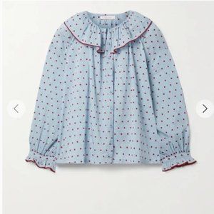 DOEN Jemma Top in Azure Swiss Dot